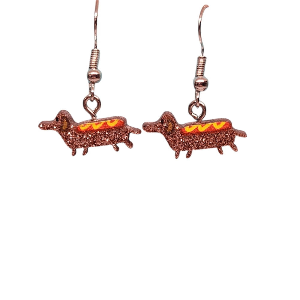 Brown and Red Dachshund Earrings